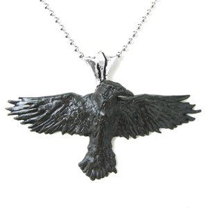 Alchemy Gothic Black Raven Pendant Chain Necklace